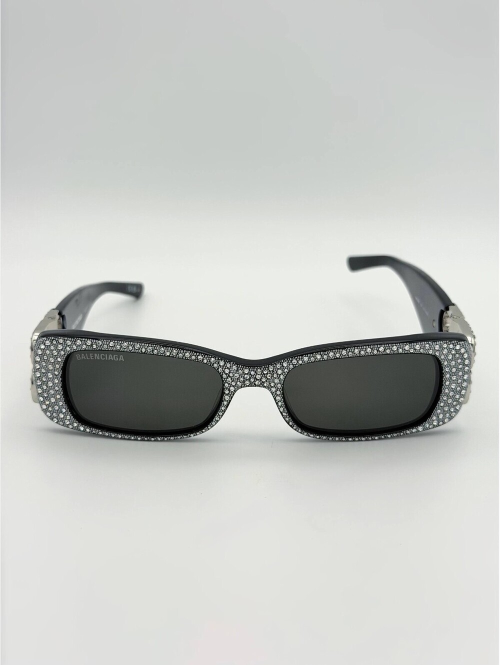 Balenciaga Crystal Embellished Black Rectangular Sunglasses